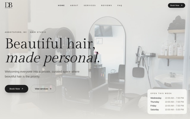 Screenshot of David Benjamin Hair - live site built on SyncSuite