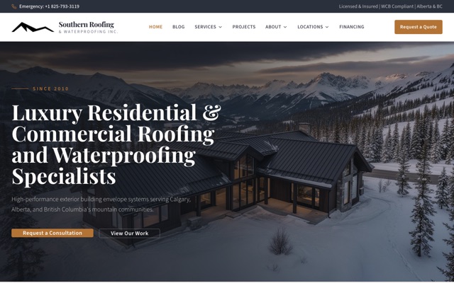 Screenshot of Southern Roofing - live site built on SyncSuite